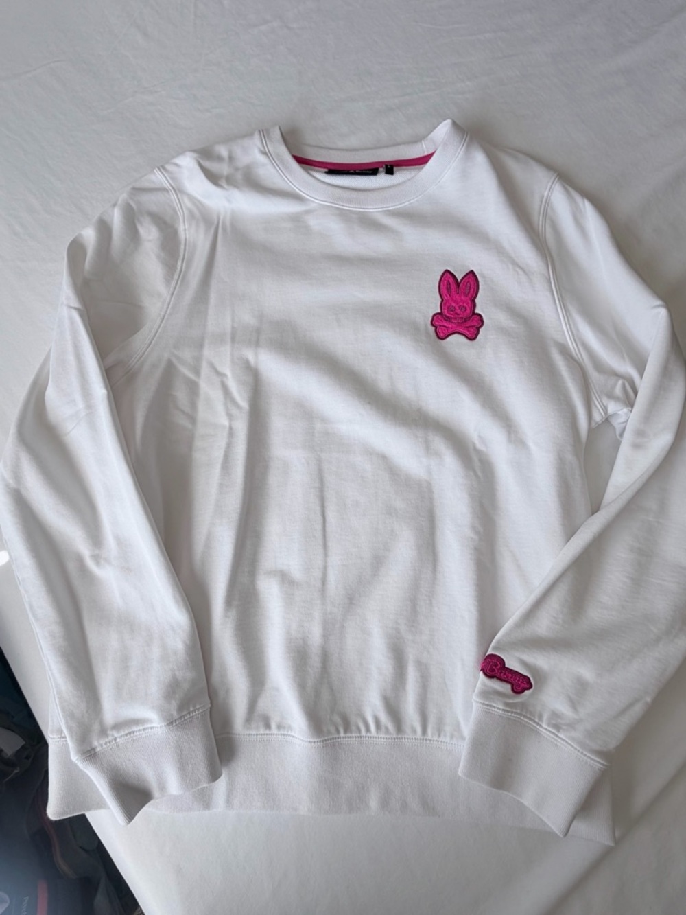 Psycho bunny, Cleveland chain, stitch, sweatshirt, large white pink